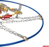 A close-up view of snow chains attached to a blue rim. Produktbild-Vorschau
