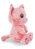 A pink plush cat toy with large eyes sits on a white background. Produktbild-Vorschau