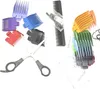 A collection of hair clipper guards, scissors, and combs arranged on a white background. Produktbild-Vorschau