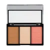 A makeup palette with three shades: bronzer, highlighter, and blush, displayed in an open compact with a mirror. Produktbild-Vorschau