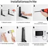 A series of images showing the installation steps for a microwave wall mount. Produktbild-Vorschau