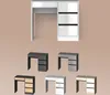A collage of different vanity table designs, including one with an LED mirror. Voir les images du produit