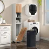 A laundry room scene with a washing machine, a tall cabinet with a laundry basket, and a drawer unit. Náhled obrázku produktu
