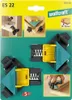 The image shows the packaging of wolfcraft corner clamps, with product images and usage illustrations. Produktbild-Vorschau