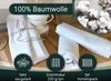 A product image showcasing white kitchen towels with descriptive icons and text overlays. Produktbild-Vorschau