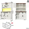 Multiple views and dimensions of a white cabinet with brown top. Produktbild-Vorschau