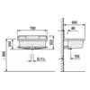 Technical drawing of a sink with dimensions and connection details. Produktbild-Vorschau