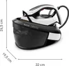 A steam generator iron on a white background with dimension lines. Produktbild-Vorschau