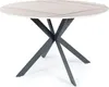A round dining table with a white marble-like top and a dark gray, star-shaped base, presented against a white background. Anteprima dell’immagine prodotto
