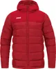 A studio shot of a red puffer jacket.