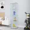A bedroom scene with a nightstand, bed, and a glass display cabinet filled with decorative items. Produktbild-Vorschau