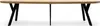 A long, oval wooden table with black metal legs, shown from a side view against a white background. Produktbild-Vorschau