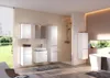 A modern bathroom with white vanity units, a shower, and a bathtub. Produktbild-Vorschau