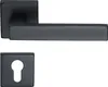 A black door handle set, including a lever handle and a keyhole escutcheon, is presented against a white background. Produktbild-Vorschau