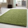 A green shaggy rug is placed on a light-colored floor in a room with furniture and plants visible in the background. Podgląd zdjęcia produktu