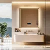A modern bathroom with a large LED mirror above a bathtub, overlooking a scenic mountain view. Anteprima dell’immagine prodotto