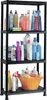 A black plastic shelving unit filled with various cleaning supplies. Náhled obrázku produktu