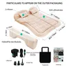 An inflatable car mattress and its accessories are shown with dimensions and labels. Produktbild-Vorschau
