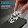 A hand is shown placing a camera lens protector onto the camera module of a smartphone. Produktbild-Vorschau