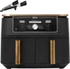 A black and gold Ninja Foodi Max Dual Zone air fryer with a pair of tongs above it, set against a white background. Produktbild-Vorschau