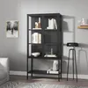 A black metal and glass display cabinet filled with books and decorative items, placed in a room with a gray wall and a patterned rug. Náhľad obrázku produktu