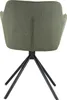 The back view of a green fabric chair with a black metal base. Produktbild-Vorschau