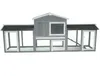 A long, multi-compartment wooden hutch or enclosure for small animals, such as rabbits or chickens, is shown against a white background. Voir les images du produit