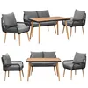 Two views of an outdoor seating set, including a sofa and two chairs, with a table. Náhľad obrázku produktu