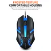 A black and blue gaming mouse is shown from a top-down perspective against a white background. Text describing the product's features is displayed above the mouse. Produktbild-Vorschau