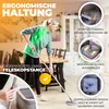 A woman is using a mop and bucket set in a home environment, with close-up insets highlighting product features. Produktbild-Vorschau