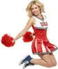 A cheerleader in mid-air jump, holding pom-poms. Produktbild-Vorschau