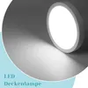 A close-up shot of a white LED ceiling lamp casting a bright light on a gray surface, with a light blue overlay in the bottom left corner containing text. Produktbild-Vorschau