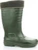 A single green rubber boot with a brown fabric cuff is shown against a white background. Produktbild-Vorschau