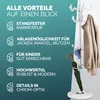 Collage of a white coat rack with text highlighting its features. Produktbild-Vorschau