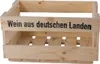 A wooden crate with text printed on it. Produktbild-Vorschau
