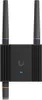 A black Ubiquiti UMR-Ultra Router for mobile networks with two antennas on top and one on the bottom, shown against a white background. Produktbild-Vorschau