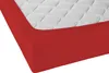 A close-up view of a red fitted sheet on a mattress. Produktbild-Vorschau