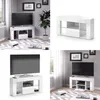A collage of images showing a white, high-gloss TV stand in different settings, including a living room and a studio shot. Náhled obrázku produktu