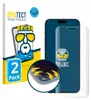 A product shot of a screen protector packaging and the screen protector itself next to a phone. Produktbild-Vorschau