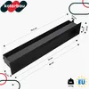 A black metal ventilation grille with dimensions indicated by measurement lines and text. Produktbild-Vorschau