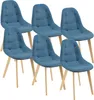 A set of six blue dining chairs with wooden legs, arranged in a grid formation against a white background. Produktbild-Vorschau