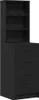 A black wooden filing cabinet with a bookshelf on top, shown from a front-facing angle. Produktbild-Vorschau