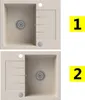 Two views of a beige granite kitchen sink with a drainboard, labeled 1 and 2. Podgląd zdjęcia produktu
