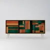 A sideboard with a geometric pattern on its doors, presented on a white background. Anteprima dell’immagine prodotto