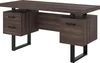 A modern, dark wood office desk with black metal legs and two drawer units. Podgląd zdjęcia produktu