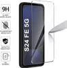 A screen protector is shown on a smartphone, with icons highlighting its features. Produktbild-Vorschau