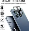A close-up of a phone's camera lens protector being applied, with feature icons and text on the left. Produktbild-Vorschau