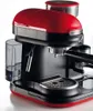 A close-up studio shot of a red and black espresso machine with a built-in grinder. Produktbild-Vorschau