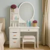 Coiffeuse avec miroir rond et tabouret pour la chambre Voir les images du produit 6