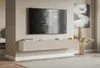 A modern living room with a wall-mounted TV and media console. Voir les images du produit
